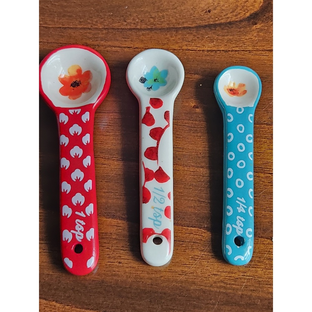 The Pioneer Woman Measuring Spoons 3pc Set Vintage Floral Ceramic Speckle Colors